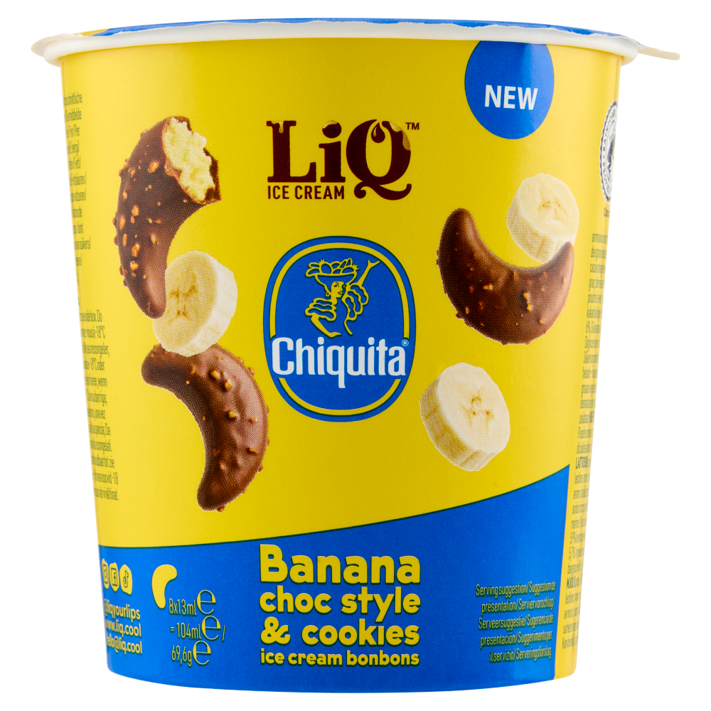 LiQ Chiquita Banana choc style & cookies ice cream bonbons 8 x 13 ml