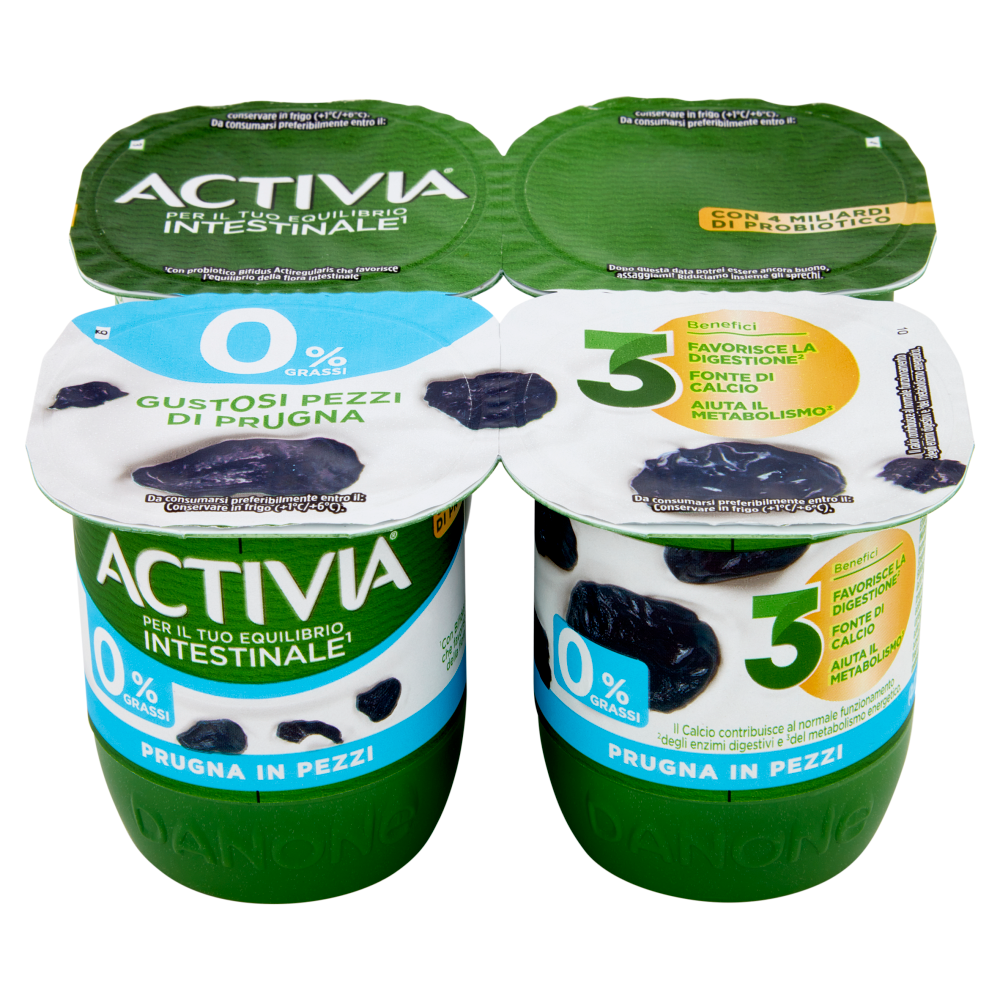 ACTIVIA Yogurt con Probiotico Bifidus, 0% Grassi, gusto Prugna, 4x125g
