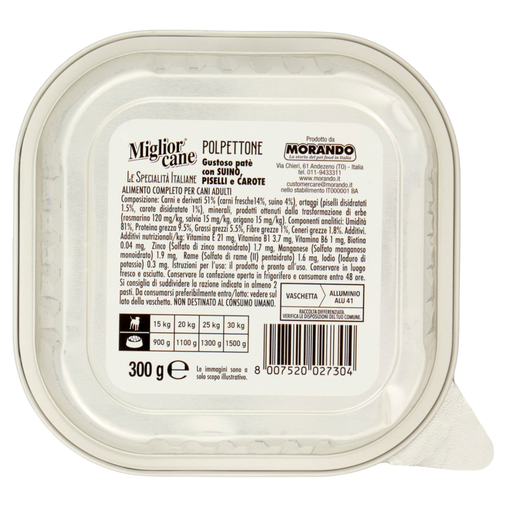 Migliorcane Le Specialità Italiane Polpettone con Suino, Piselli e Carote 300 G