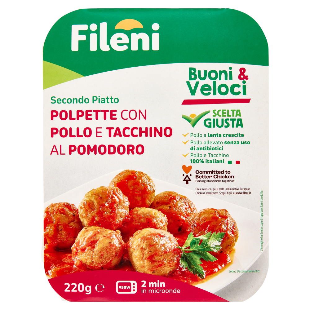 Fileni Buoni & Veloci Secondo Piatto Polpette con Pollo e Tacchino al Pomodoro 220 g