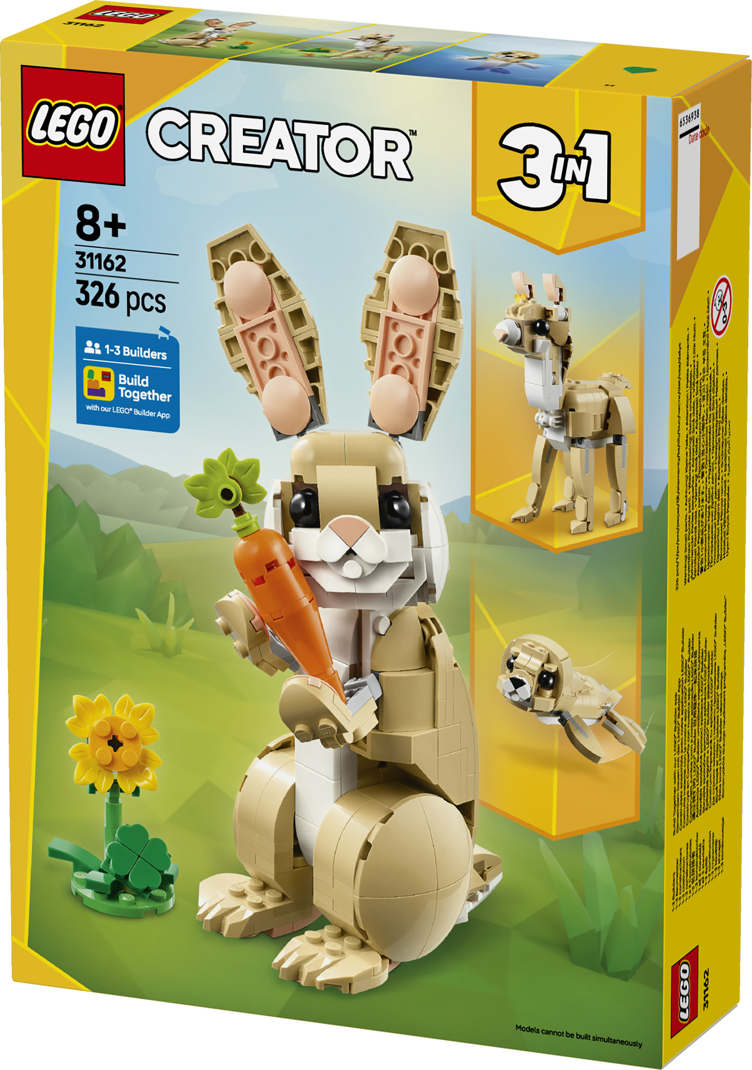 LEGO Creator 3 in 1 31162 Adorabile Coniglio Giocattolo, Si Trasforma in Lama o in Foca, Regalo per Bambini e Bambine 8+ Anni