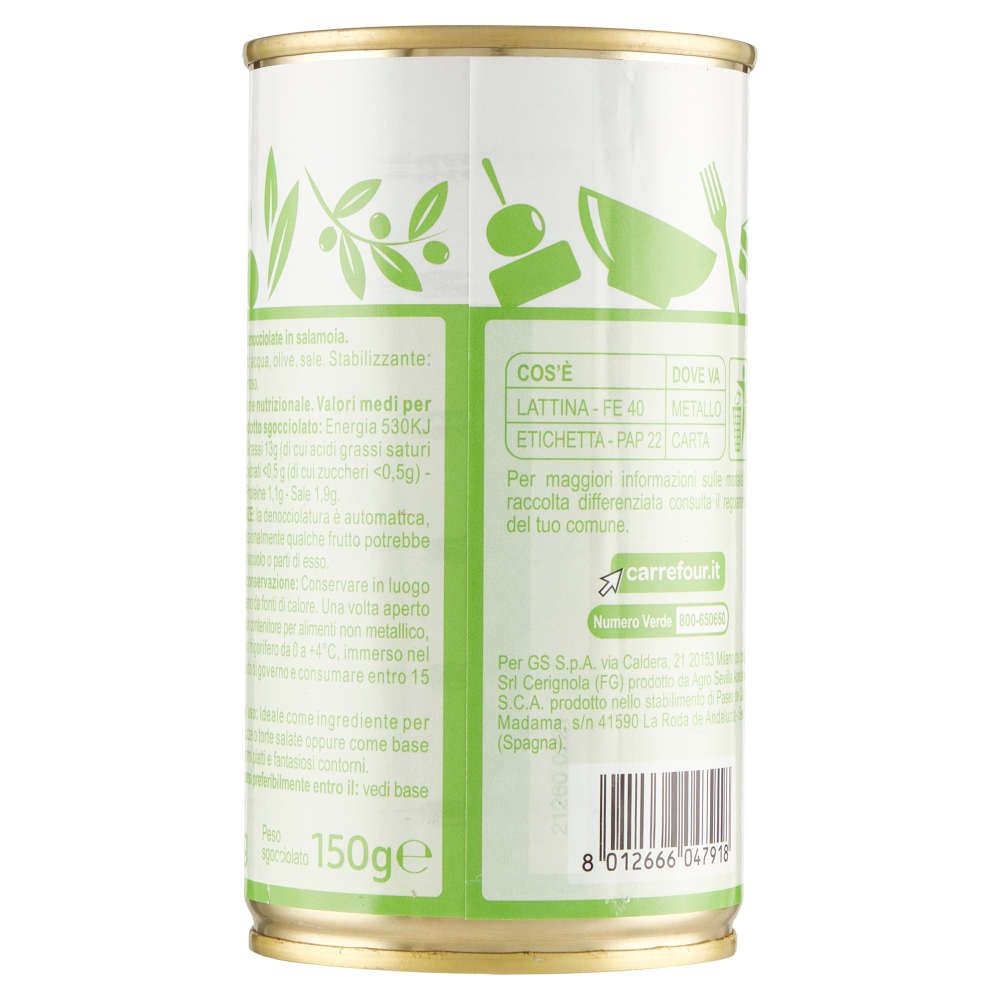 Carrefour Classic Olive Nere Denocciolate in Salamoia 345 g