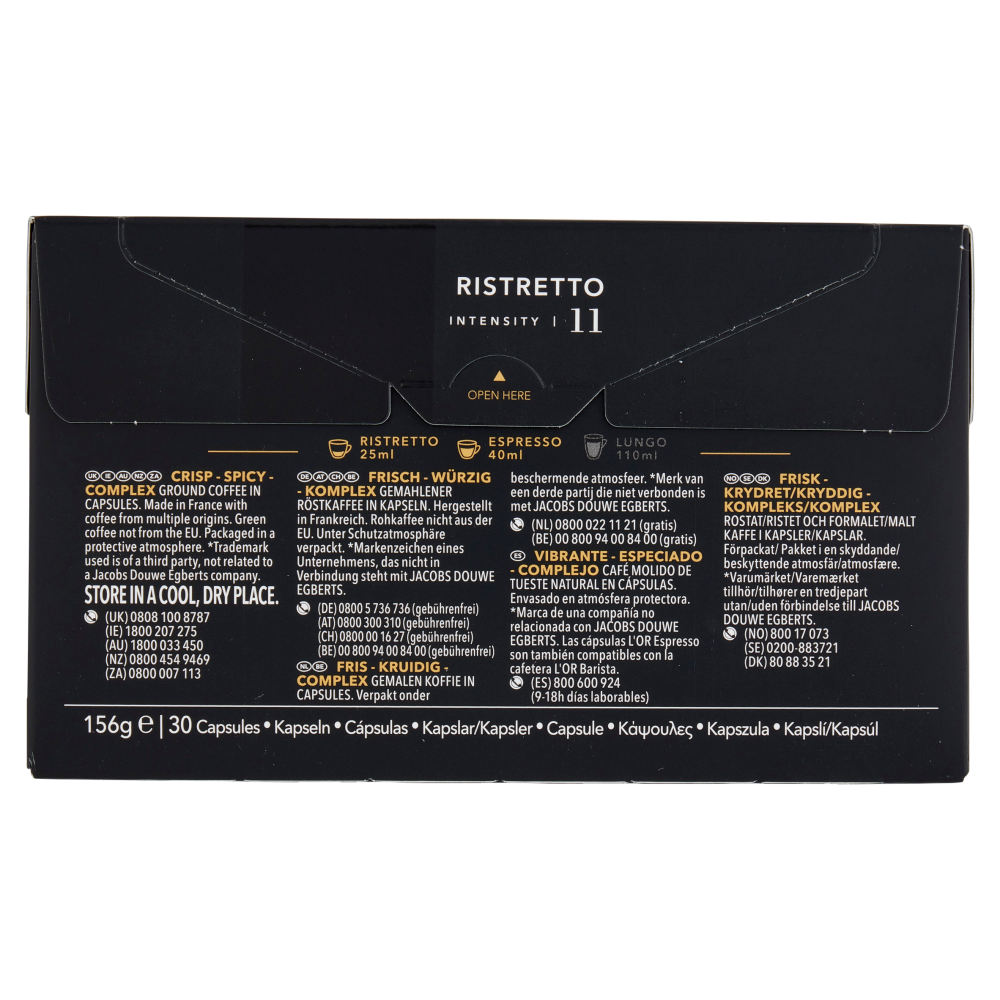 L'OR Ristretto 11- 30 Capsule Caffè Compatibili con Macchine Nespresso*® Original 156g