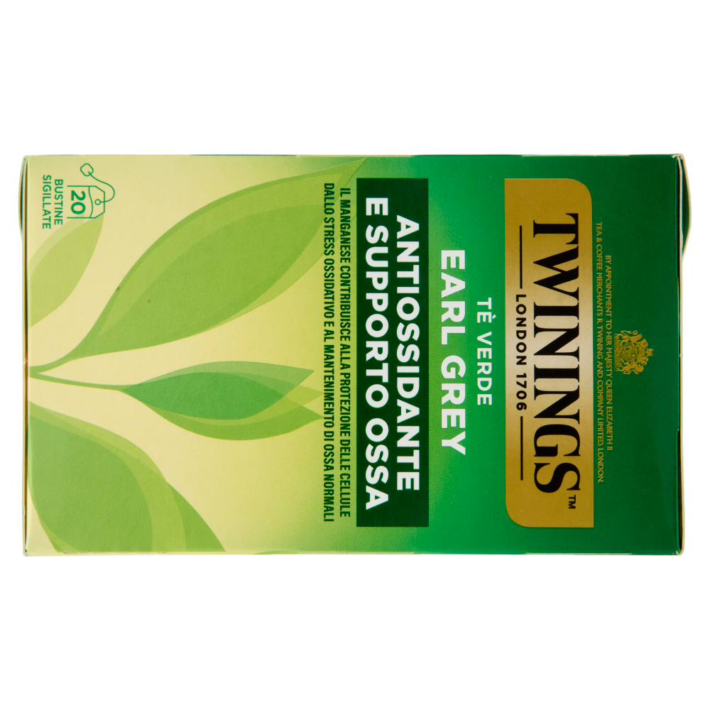Twinings Earl Grey Tè Verde aromatizzato Bergamotto Antiossidante e Supporto Ossa 20 filtri The 40 g