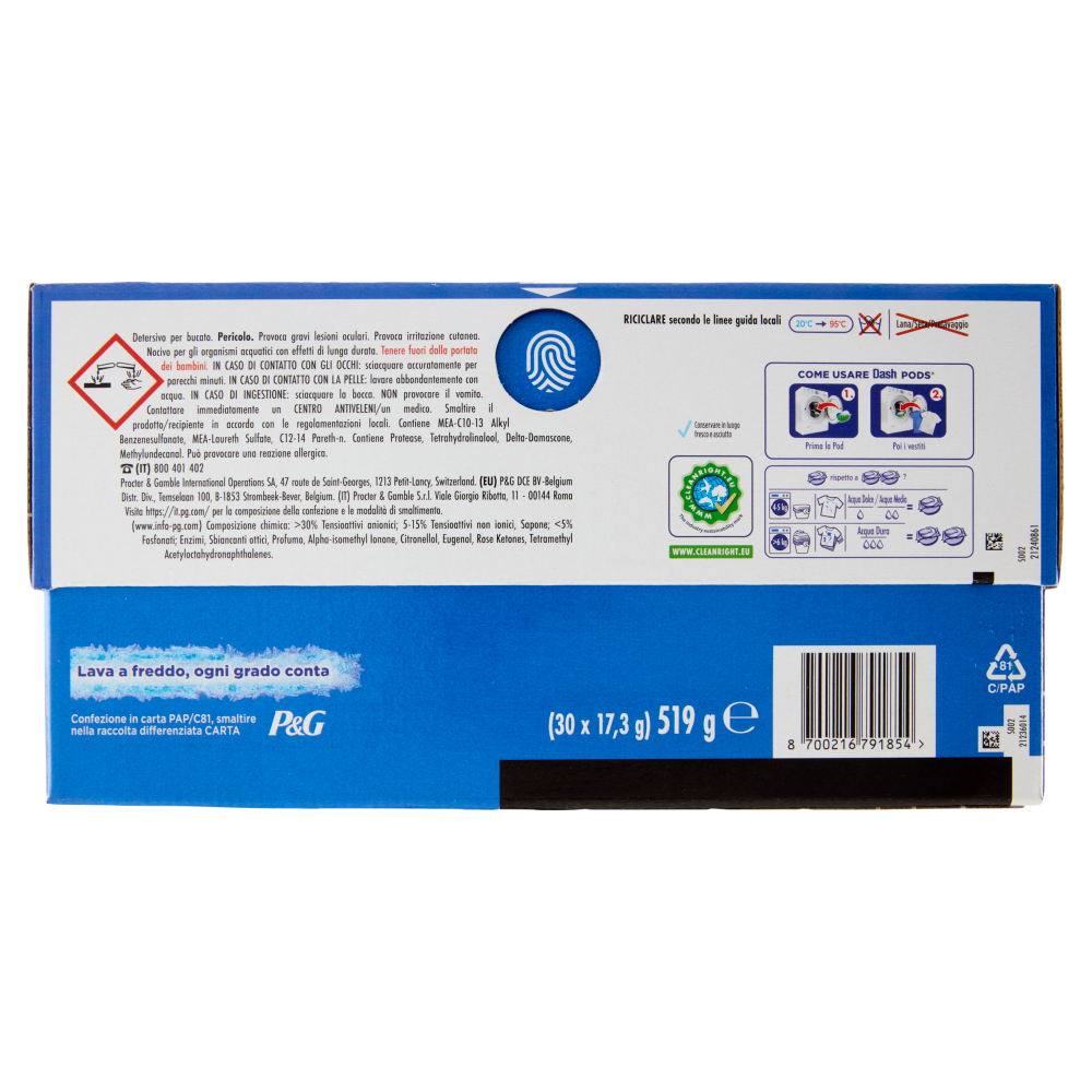 Dash Pods Detersivo Lavatrice In Capsule, Salva Colore, 30 Lavaggi 519 g