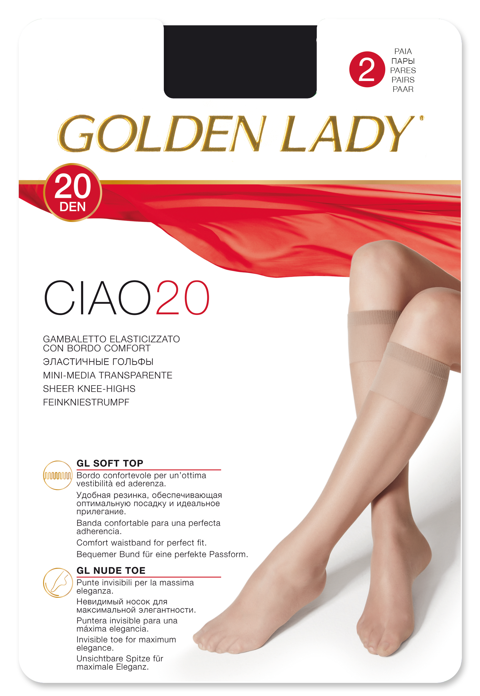 Golden Lady Gambaletto elasticcizzato 20 Den nero 2 paia