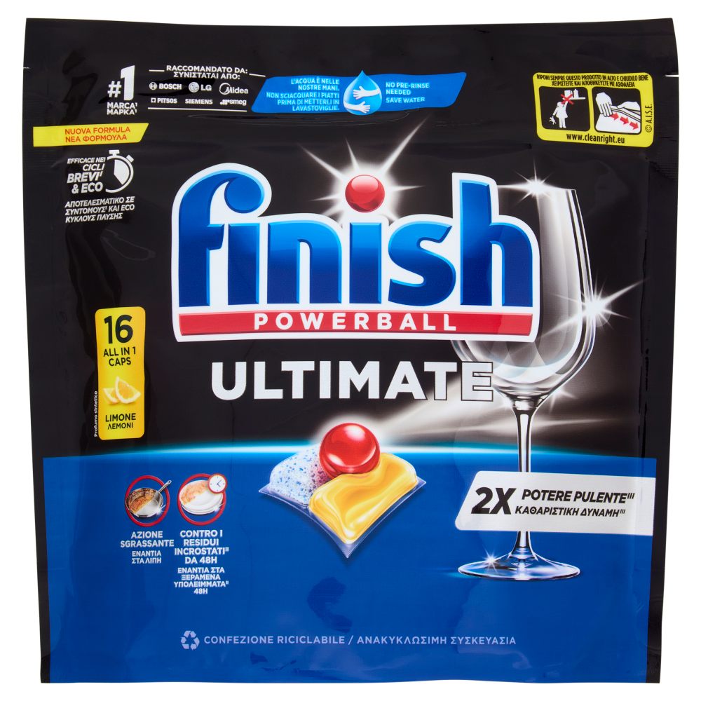 Finish Ultimate Limone pastiglie lavastoviglie 16 lavaggi 206,4 g