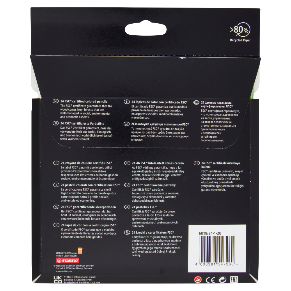STABILO GREENcolors matite colorate certificate FSC - astuccio ARTY da 24 pz