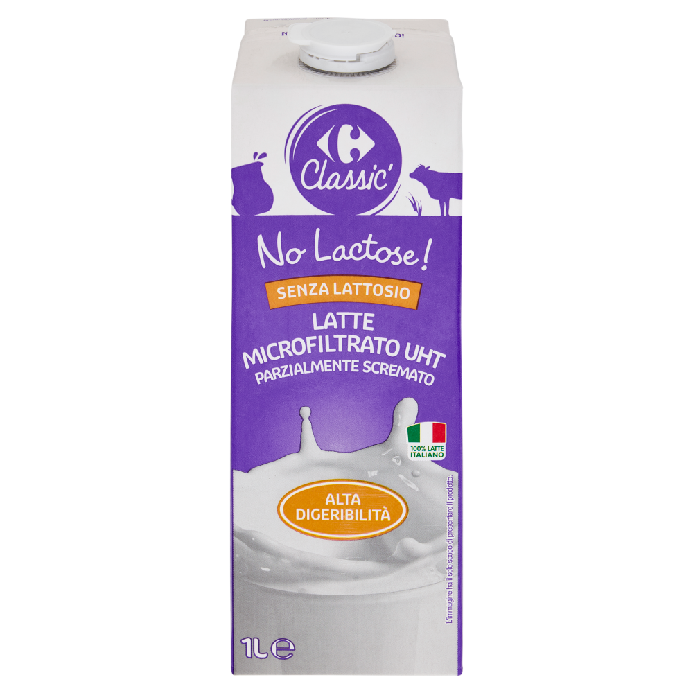 Carrefour Classic Senza Lattosio Latte Microfiltrato UHT Parzialmente Scremato 1 L