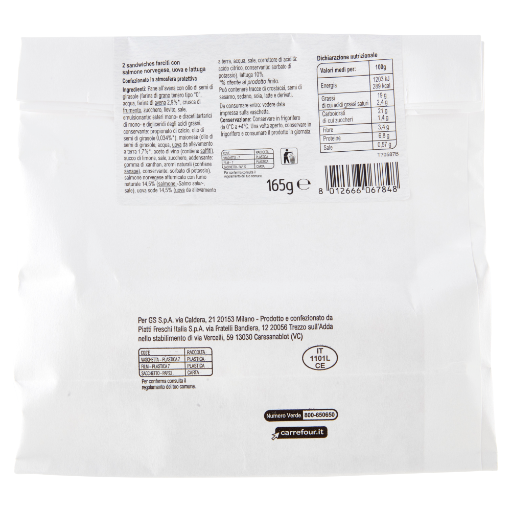 Carrefour Bon app&eacute;tit! Sandwich Salmone e Uova 2 sandwiches 165 g