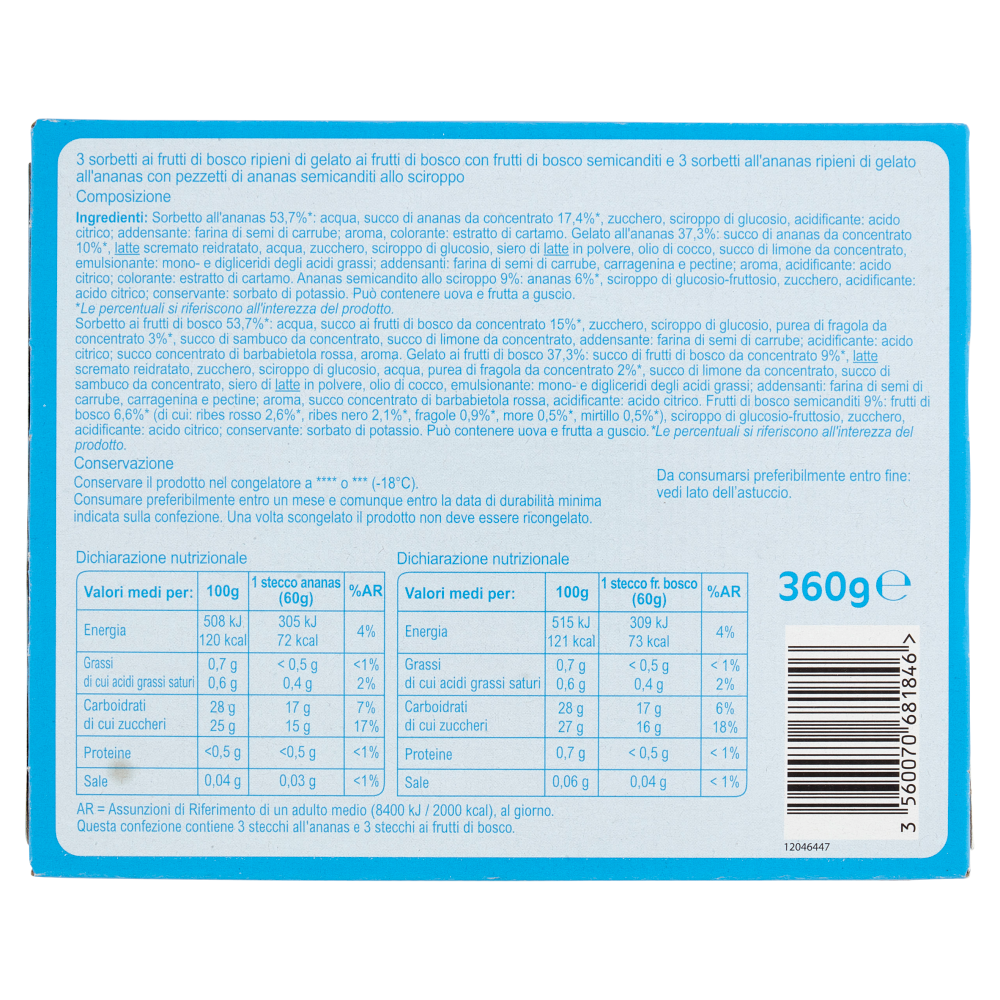 Carrefour Classic Stecchi Frutta Frutti di Bosco e Ananas 3+3 360 g