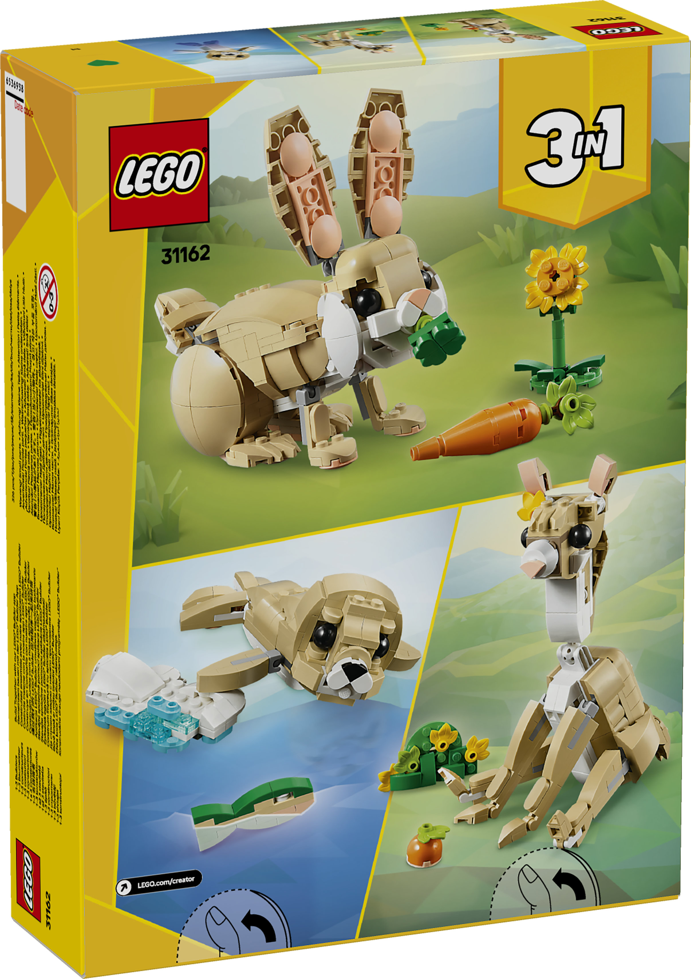LEGO Creator 3 in 1 31162 Adorabile Coniglio Giocattolo, Si Trasforma in Lama o in Foca, Regalo per Bambini e Bambine 8+ Anni