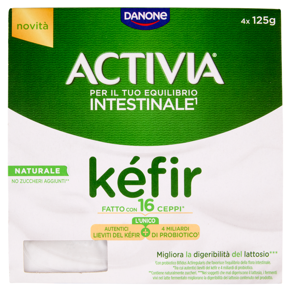 ACTIVIA K&eacute;fir al Cucchiaio,Bianco con Autentici LievitieProbiotico Bifidus,NoZuccheriAggiunti,4x125g