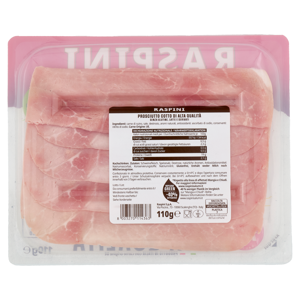 Raspini Prosciutto Cotto Alta Qualit&agrave; 110 g