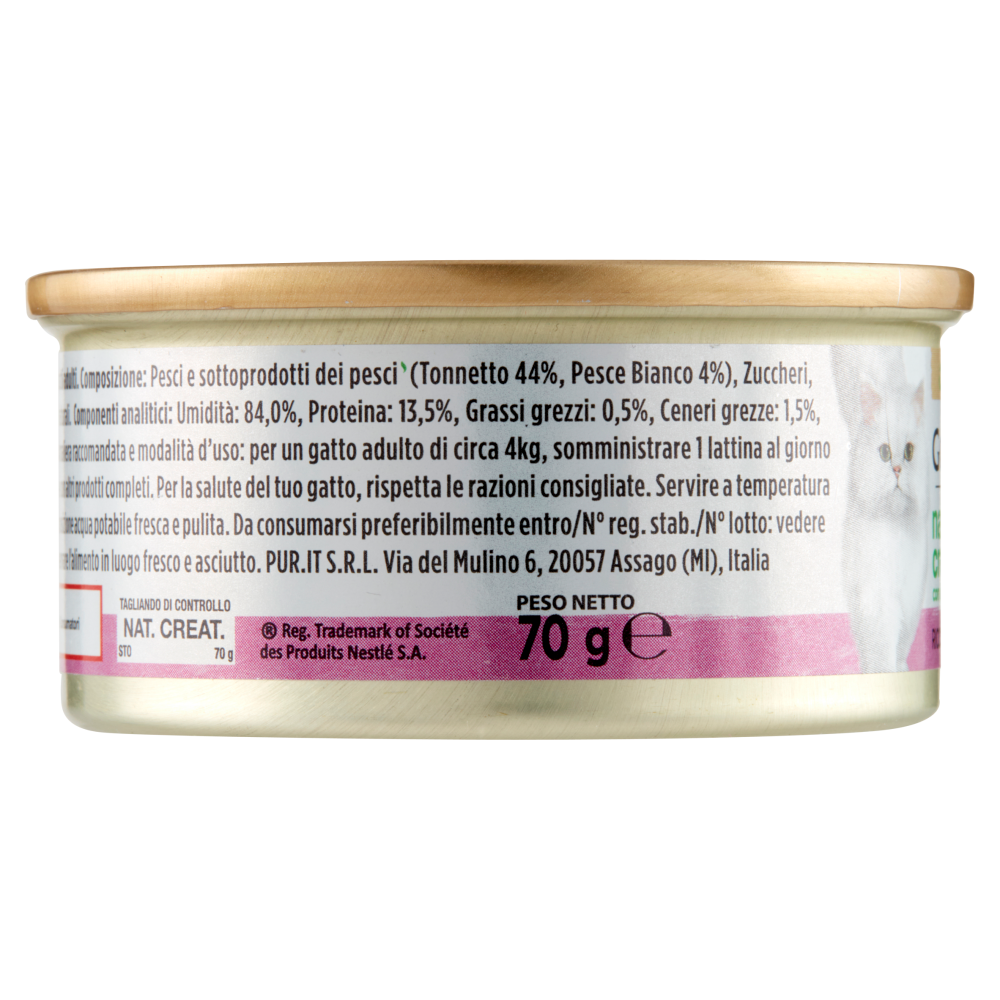 PURINA GOURMET Nature's Creations Ricco in Fiocchi di Tonnetto Naturale in Gelée e Pesce Bianco  70g