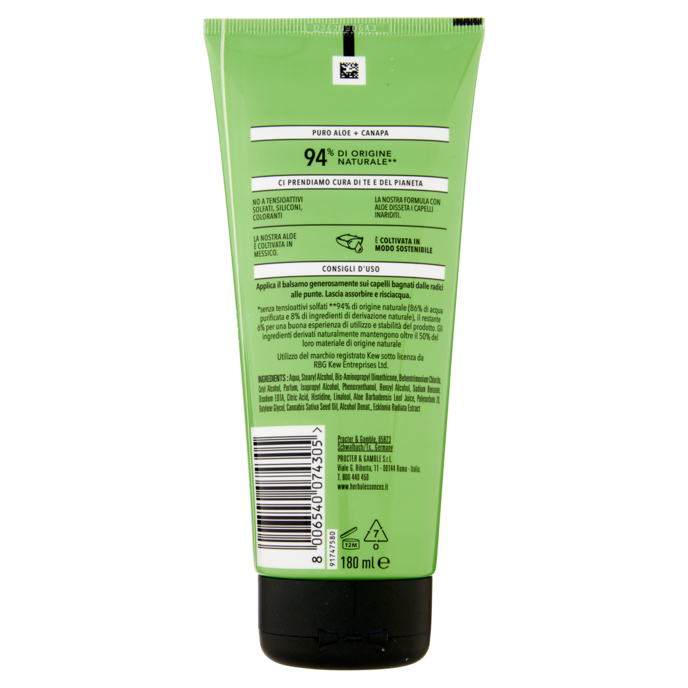 Herbal Essences Puro Aloe + Canapa Balsamo senza Solfati 180 ml