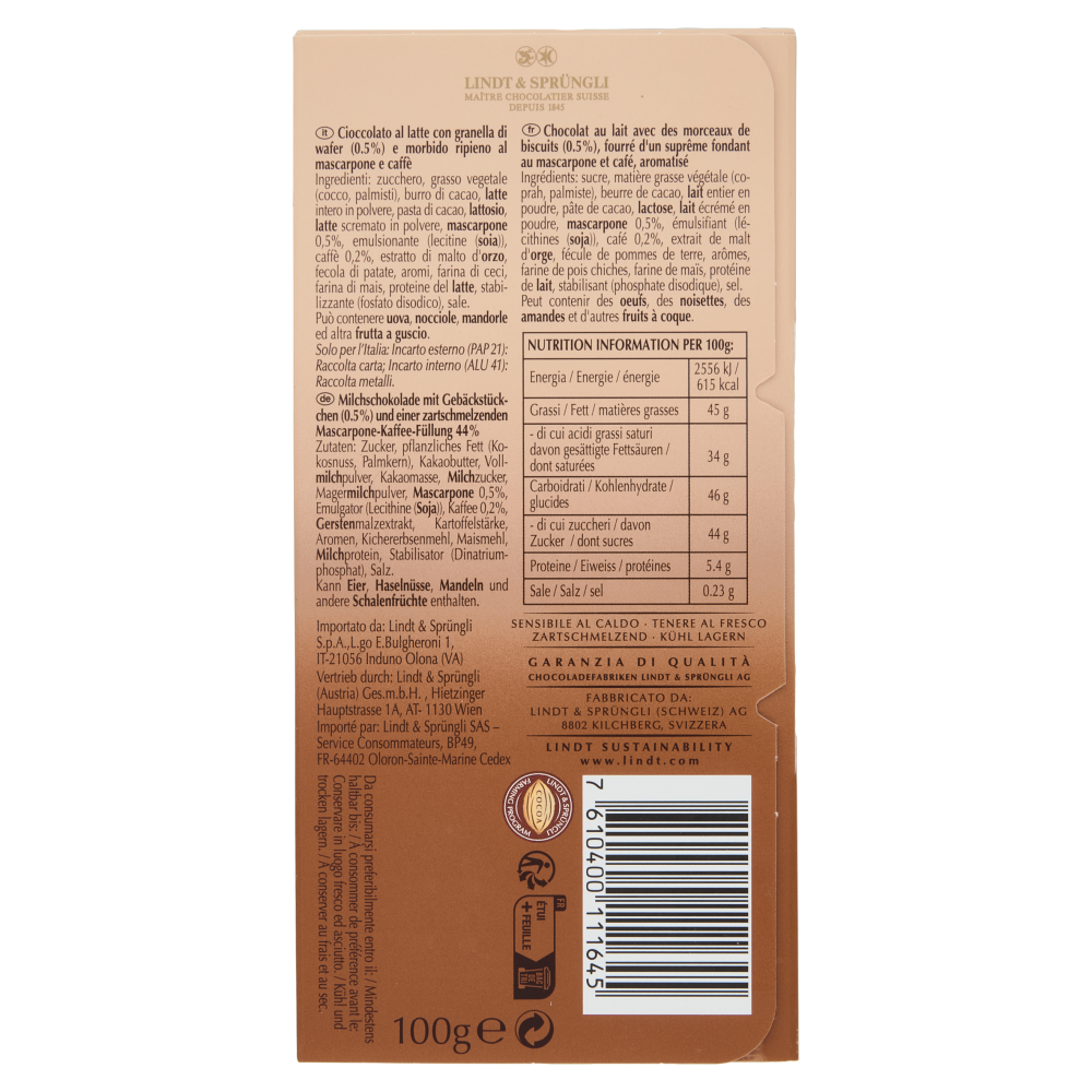 Lindt Lindor Tavoletta Cioccolato gusto Tiramisù 100 g