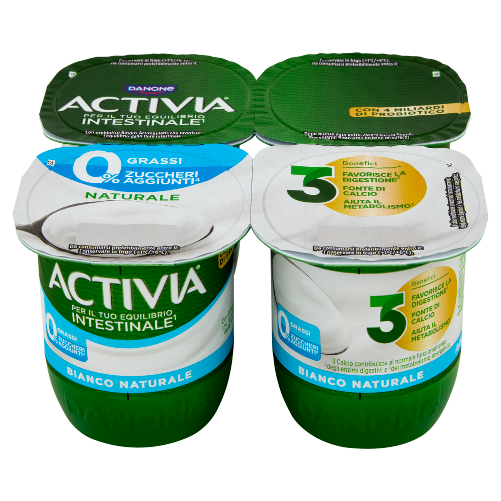 ACTIVIA Yogurt con Probiotico Bifidus, 0% Grassi, 0% Zuccheri Aggiunti, Bianco Naturale, 4x125g