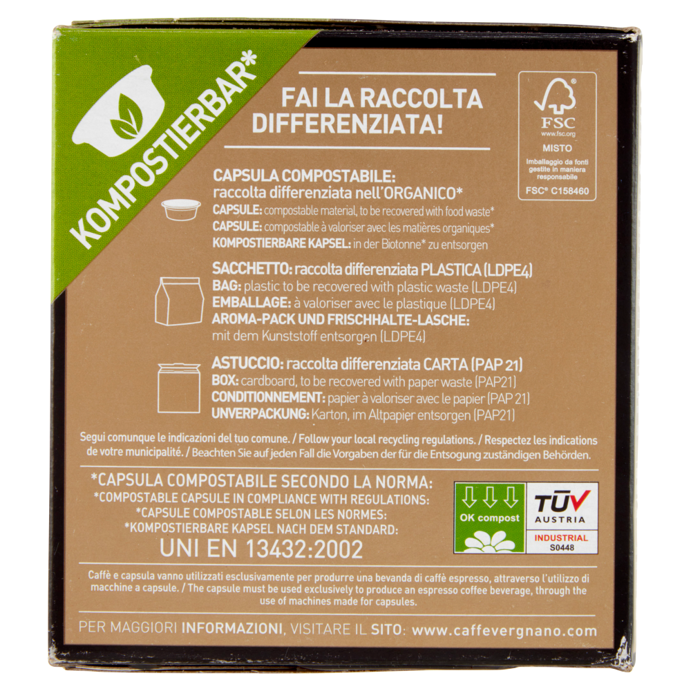 Caff&egrave; Vergnano 1882 Oro Compostabile** Capsule Compatibili Lavazza a Modo Mio* 16 x 7,5 g