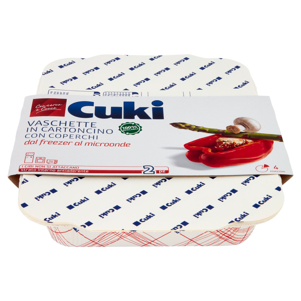 Cuki Conserva e Cuoce Vaschette in Cartoncino con Coperchi 4 Porzioni 2 pz