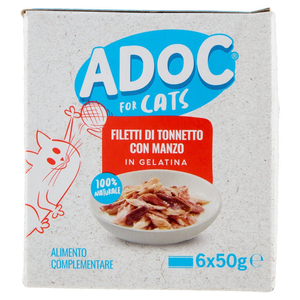 ADoC For Cats Naturally Premium Filetti di Tonnetto con Manzo in Gelatina 6 x 50 g