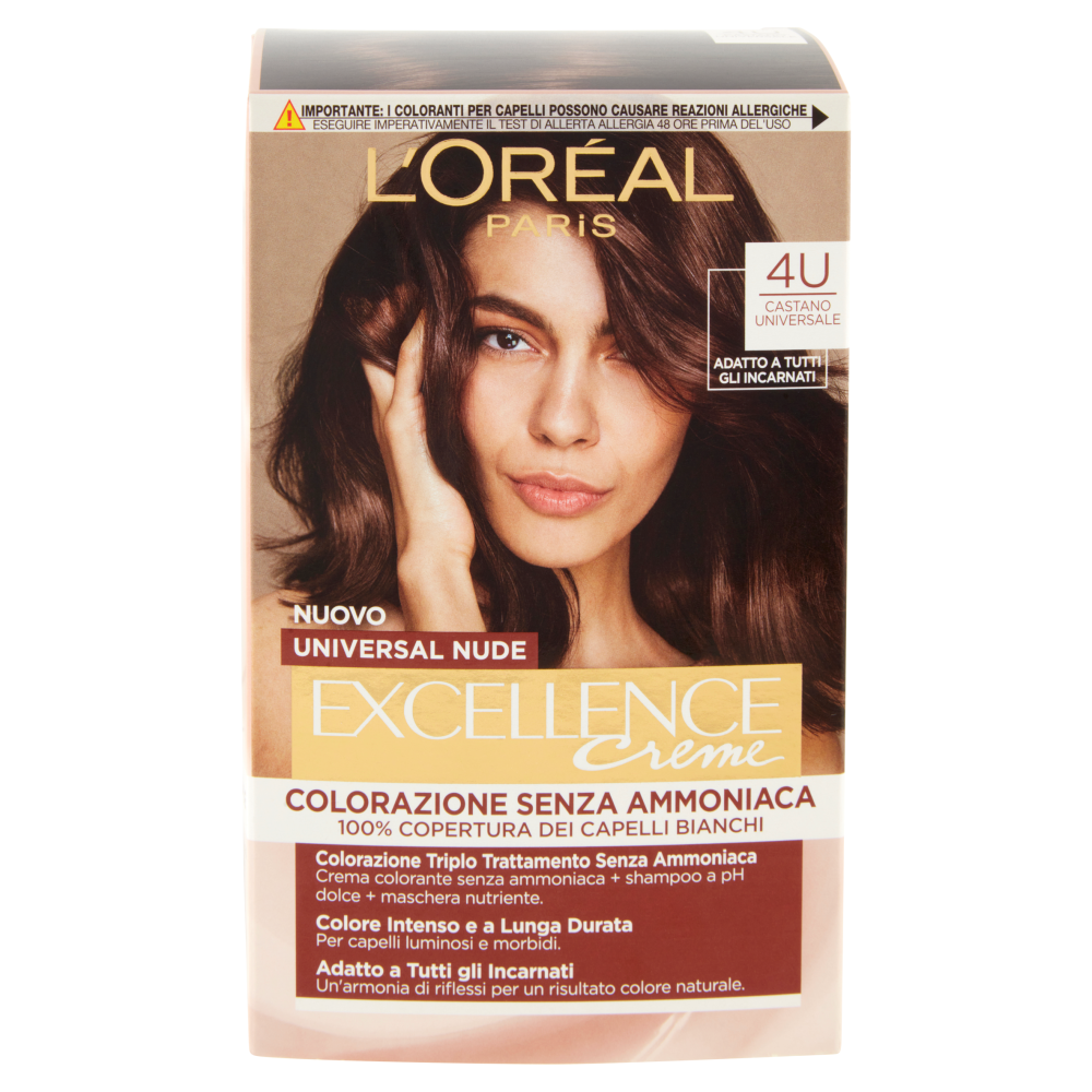 L'Oreal Paris Colorazione permanente senza ammoniaca, Riflesso Universale, Castano 4U