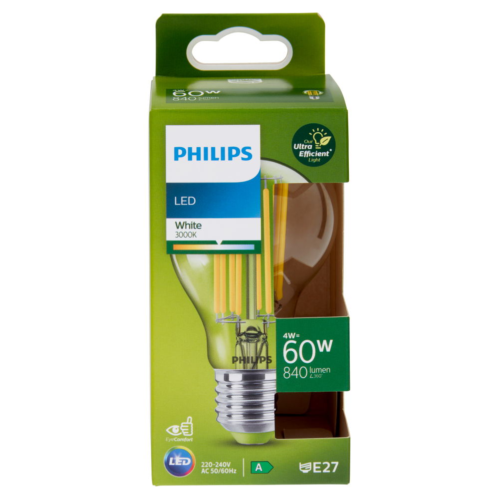 Philips Led Ultra Efficient sfera filamento 60W E27 3000K