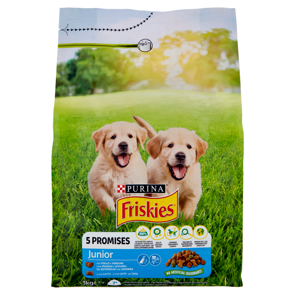 PURINA FRISKIES Cane Junior Con Pollo e Verdure e con Latte 3 Kg