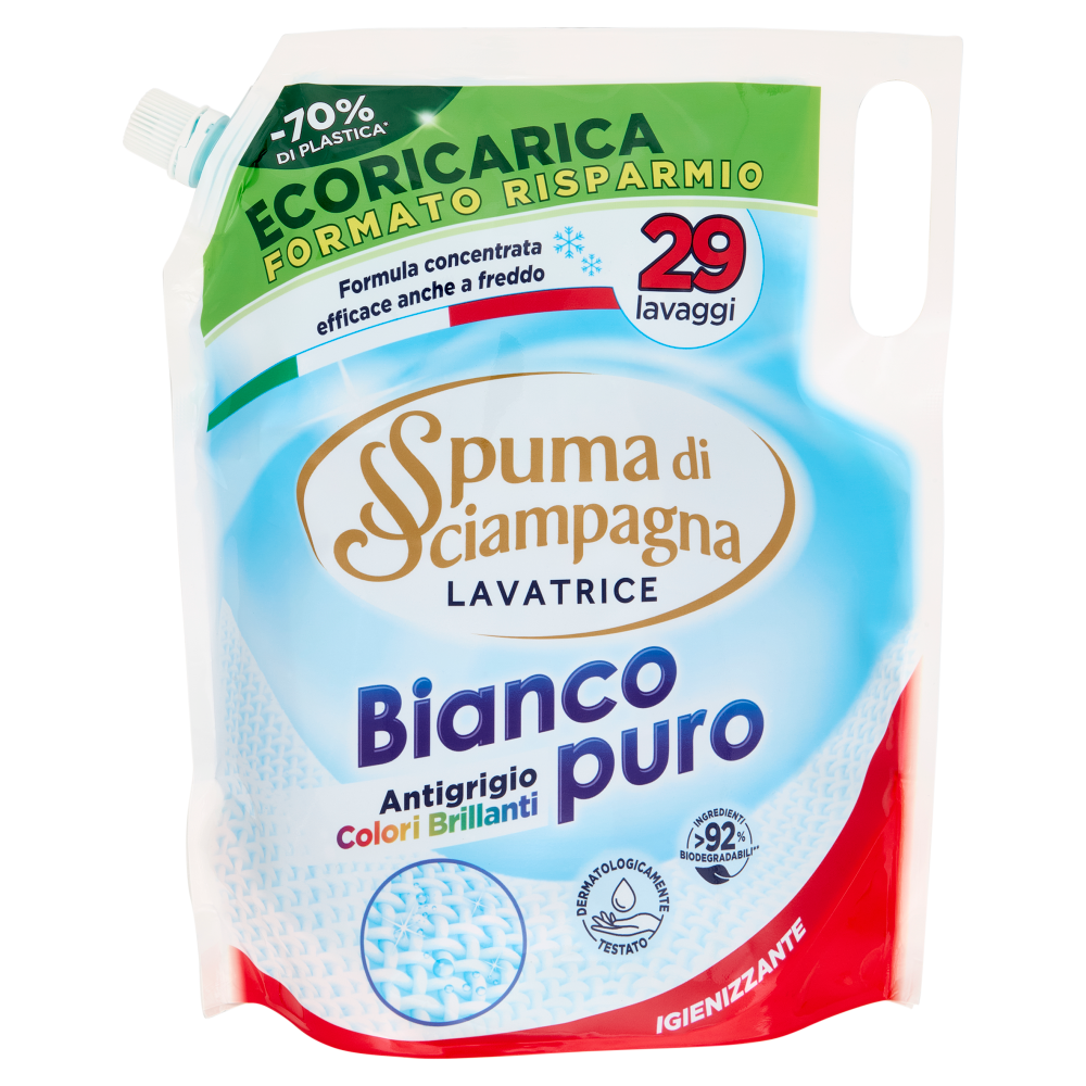 Spuma di Sciampagna Lavatrice Bianco puro Ecoricarica 1305 ml