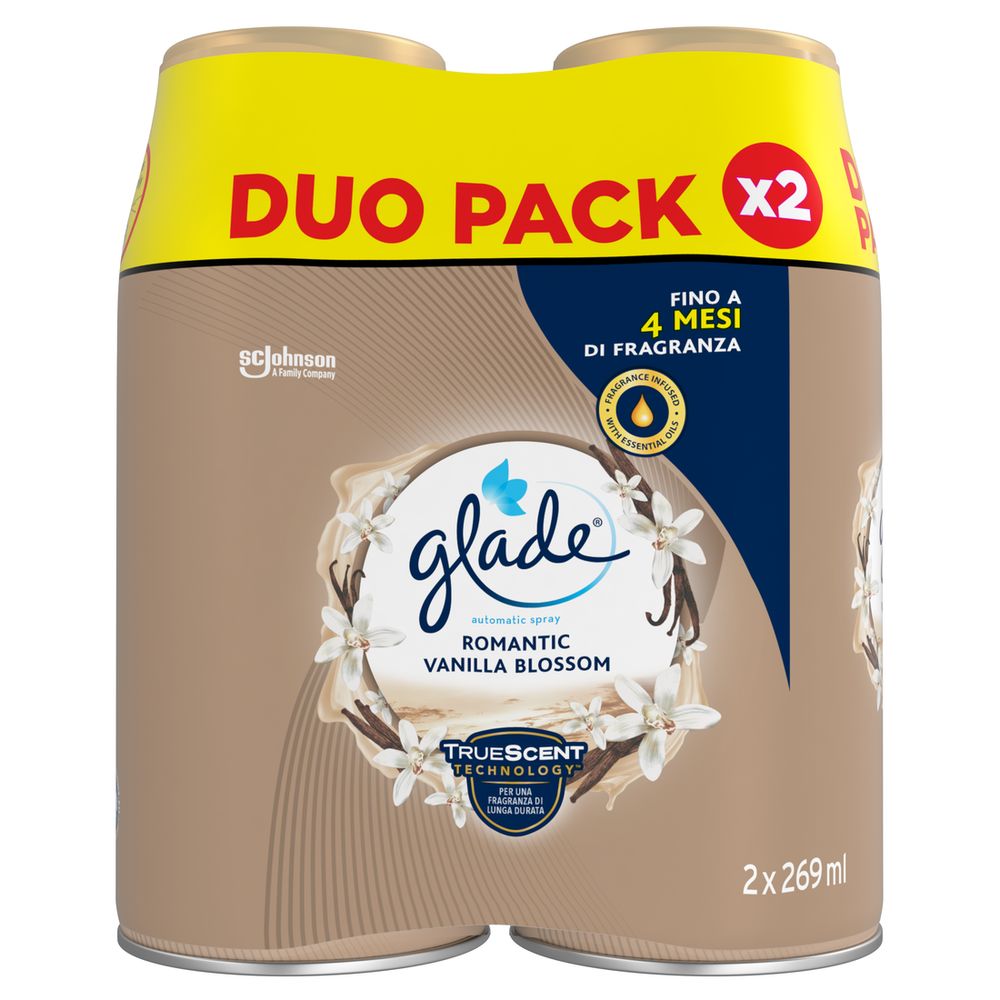 Glade Automatic Spray Doppia Ricarica, Profumatore per Ambienti, Fragranza Romantic Vanilla Blossom, 2x269 ml