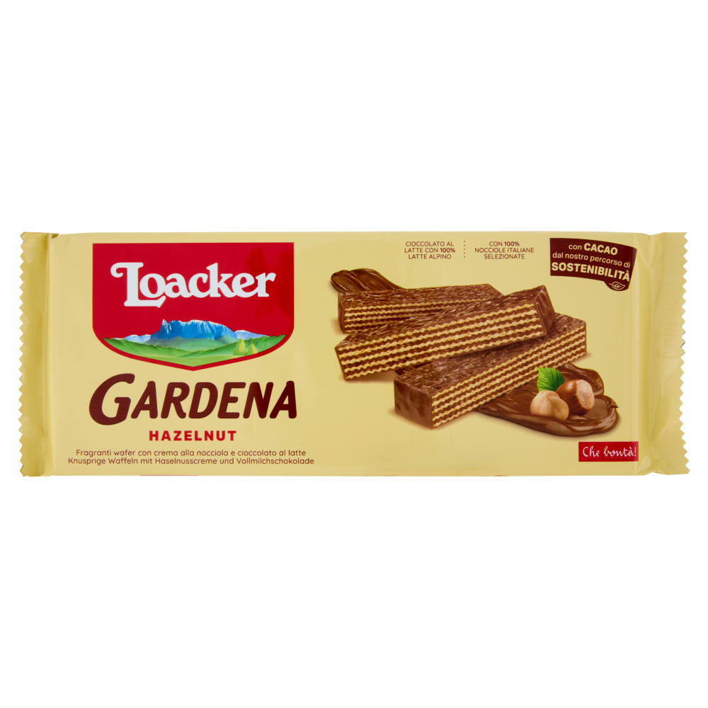Loacker Wafer Gardena Hazelnut ricoperti di cioccolato al latte con