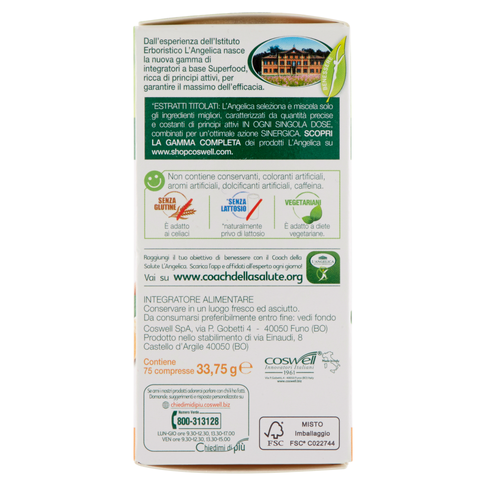L'Angelica superfood Curcuma e Pepe Antiossidanti 75 compresse 33,75 g