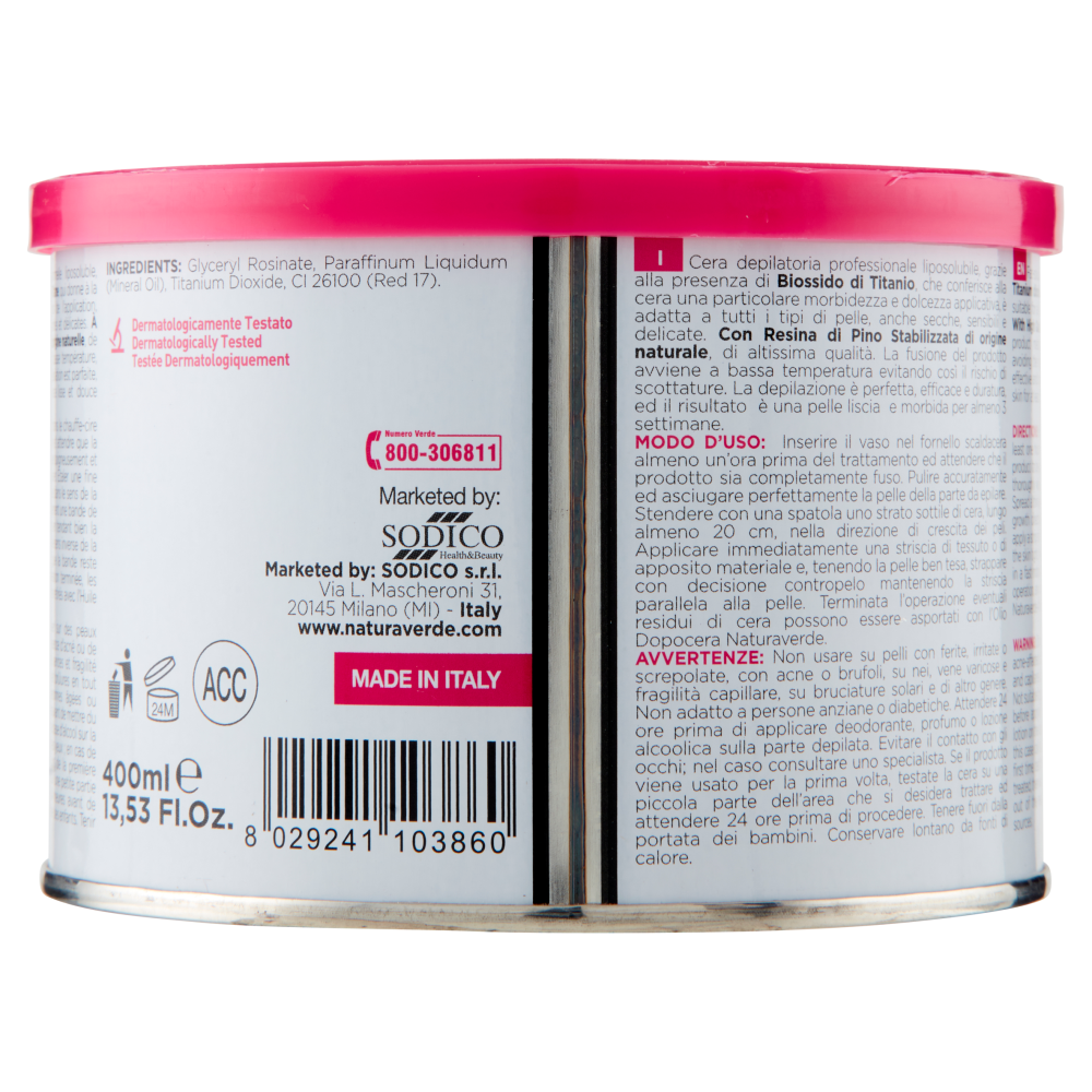 Naturaverde Pro Cera Titanio Cera Depilatoria Liposolubile 400 ml