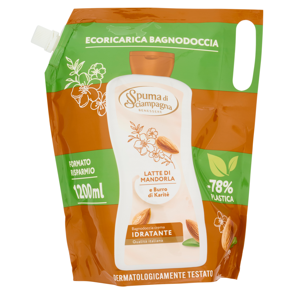 Spuma di Sciampagna Benessere Bagnodoccia crema Idratante Latte di Mandorla Ecoricarica 1200 ml