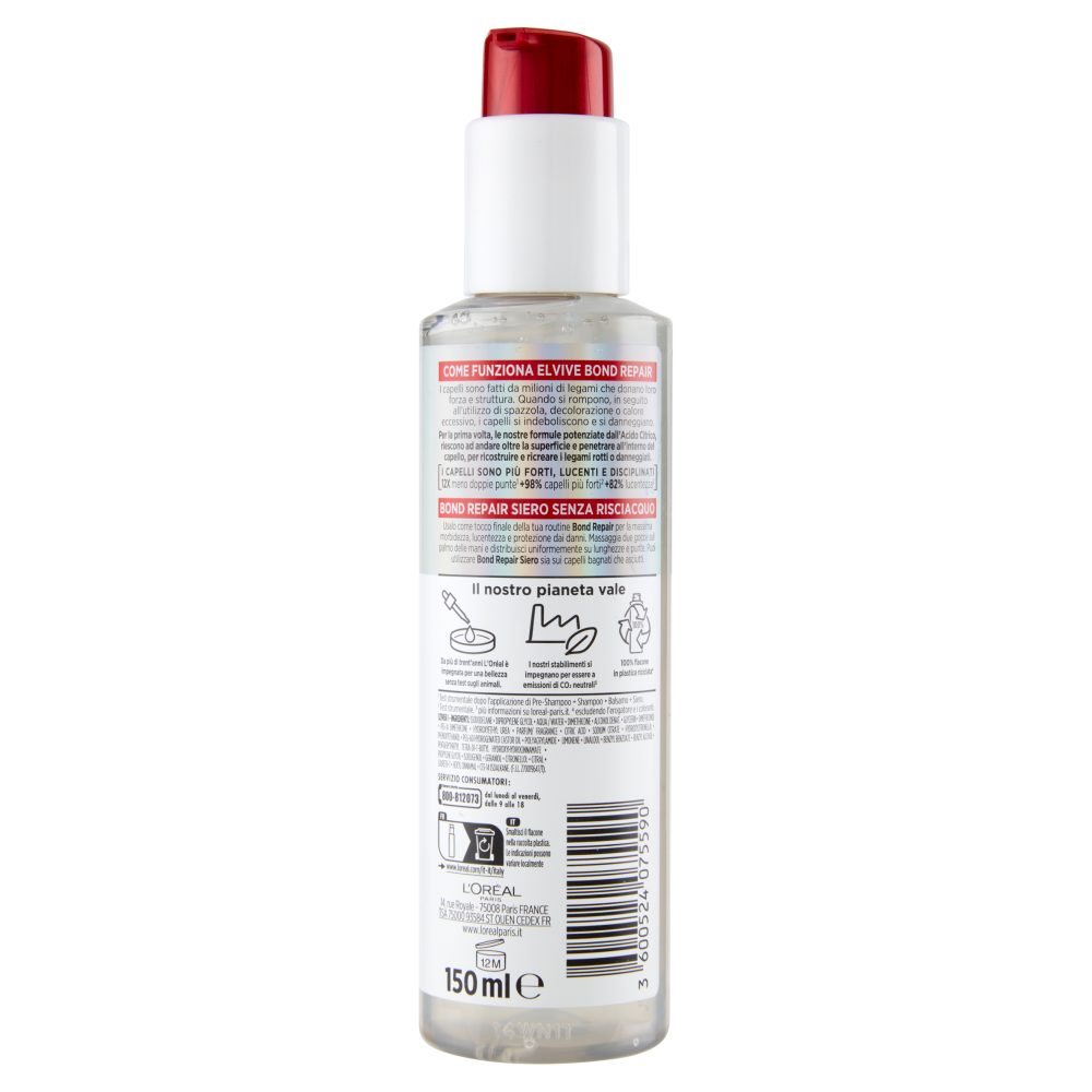L'Oréal Paris Elvive Bond Repair Siero Senza Risciacquo Per Capelli Danneggiati, 150 ml