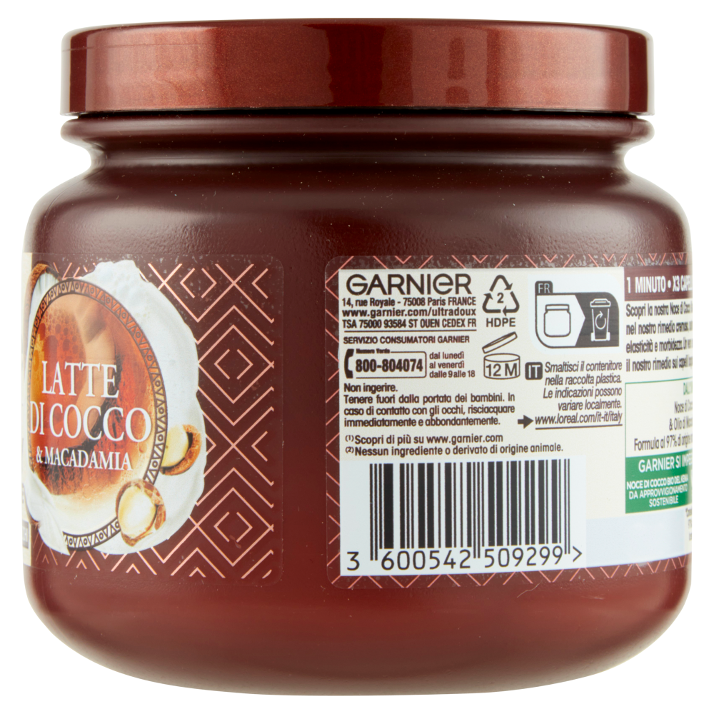 Garnier Ultra Dolce Hair Remedy Maschera per Capelli Nutriente Latte di Cocco e Macadamia, 340 ml