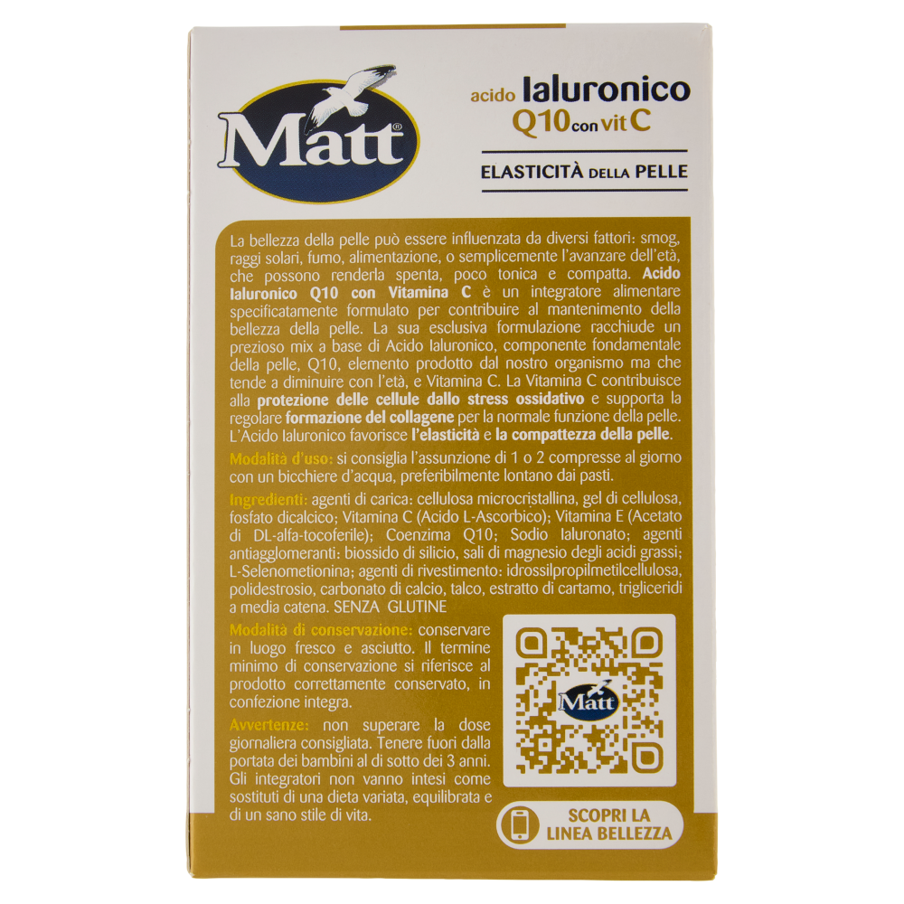 Matt Bellezza acido Ialuronico Q10 con Vit C 30 compresse 12 g