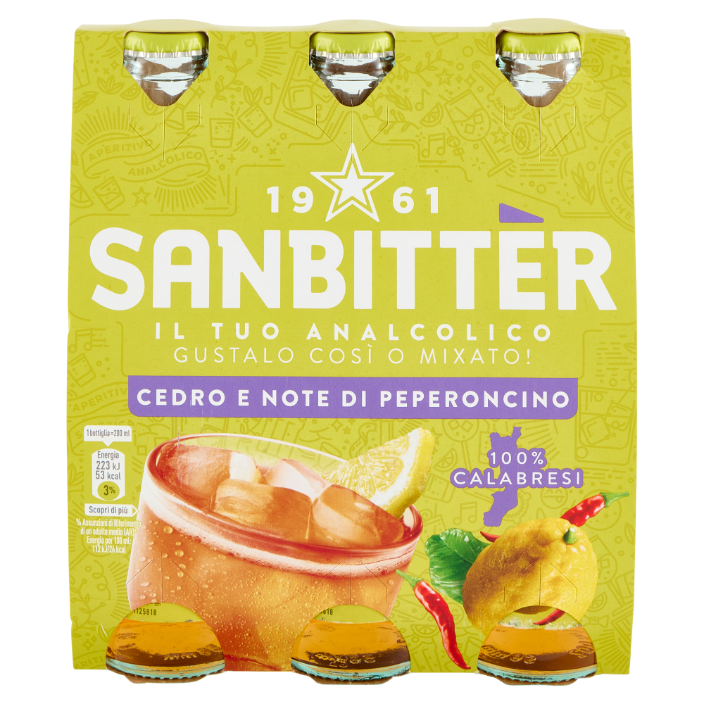 Sanbittèr, Cedro e Note di peperoncino, Aperitivo Analcolico - 3 x 200ml