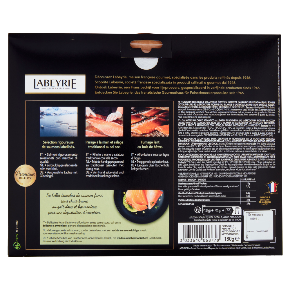 Labeyrie il Biologico Salmone affumicato gusto Dolce e Armonioso 180 g
