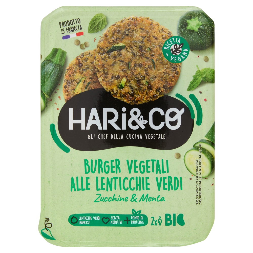 Hari&Co Burger Vegetali alle Lenticchie Verdi Zucchine & Menta Bio 170 g