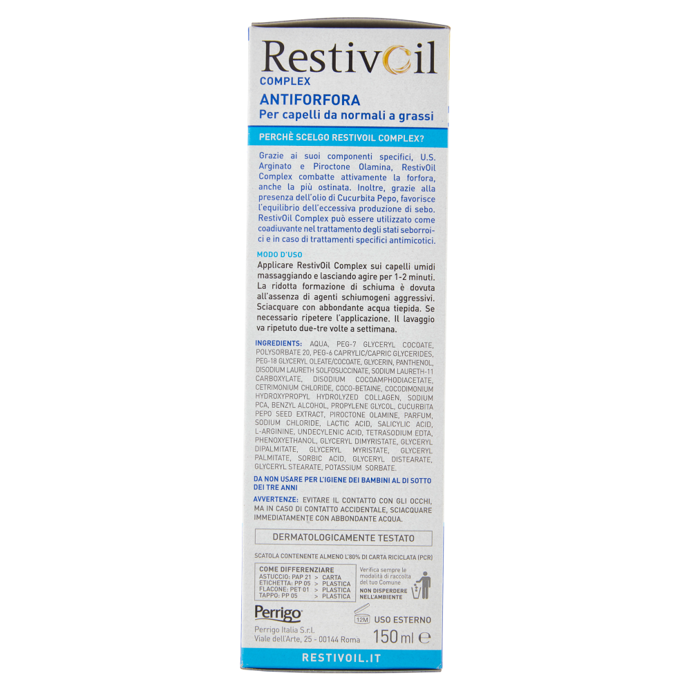RestivOil Complex Olio-Shampoo per Cute Sensibile Antiforfora 150 ml