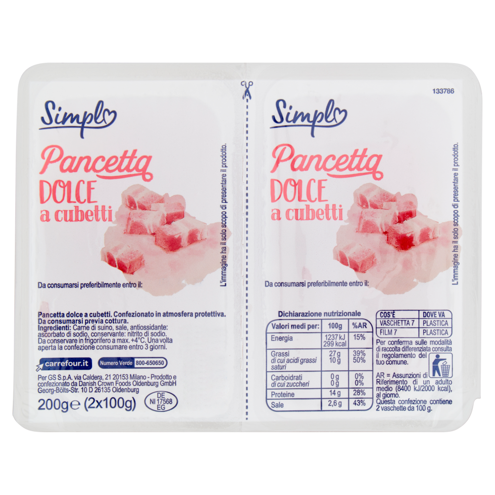 Simpl Pancetta Dolce a cubetti 2 x 100 g