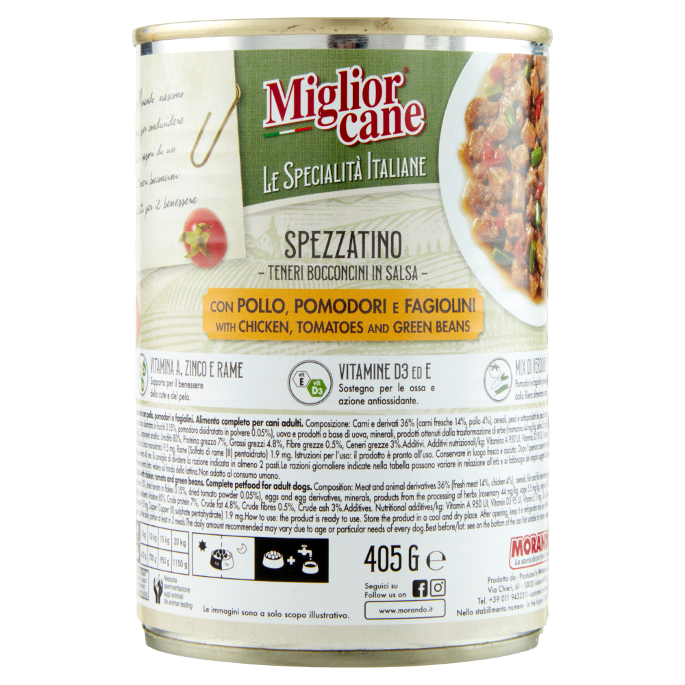 Migliorcane Le Specialità Italiane Spezzatino con Pollo, Pomodori e Fagiolini 405 G