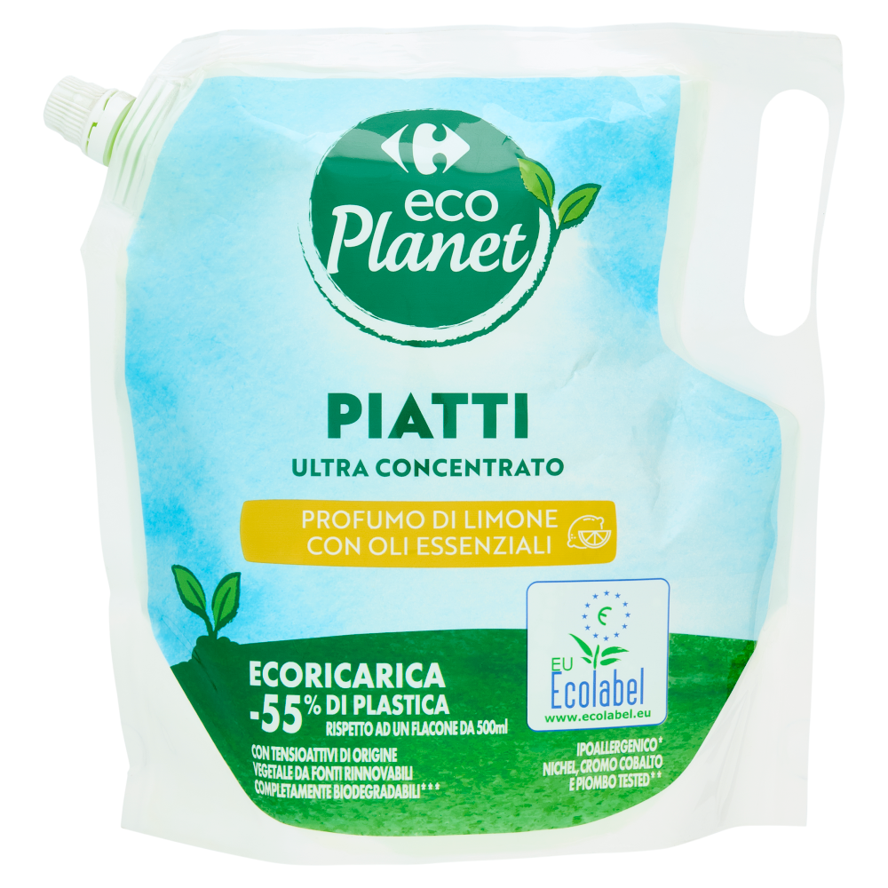 Carrefour eco Planet Piatti Ultra Concentrato Profumo di Limone con Oli Essenziali Ecoricarica 1 L