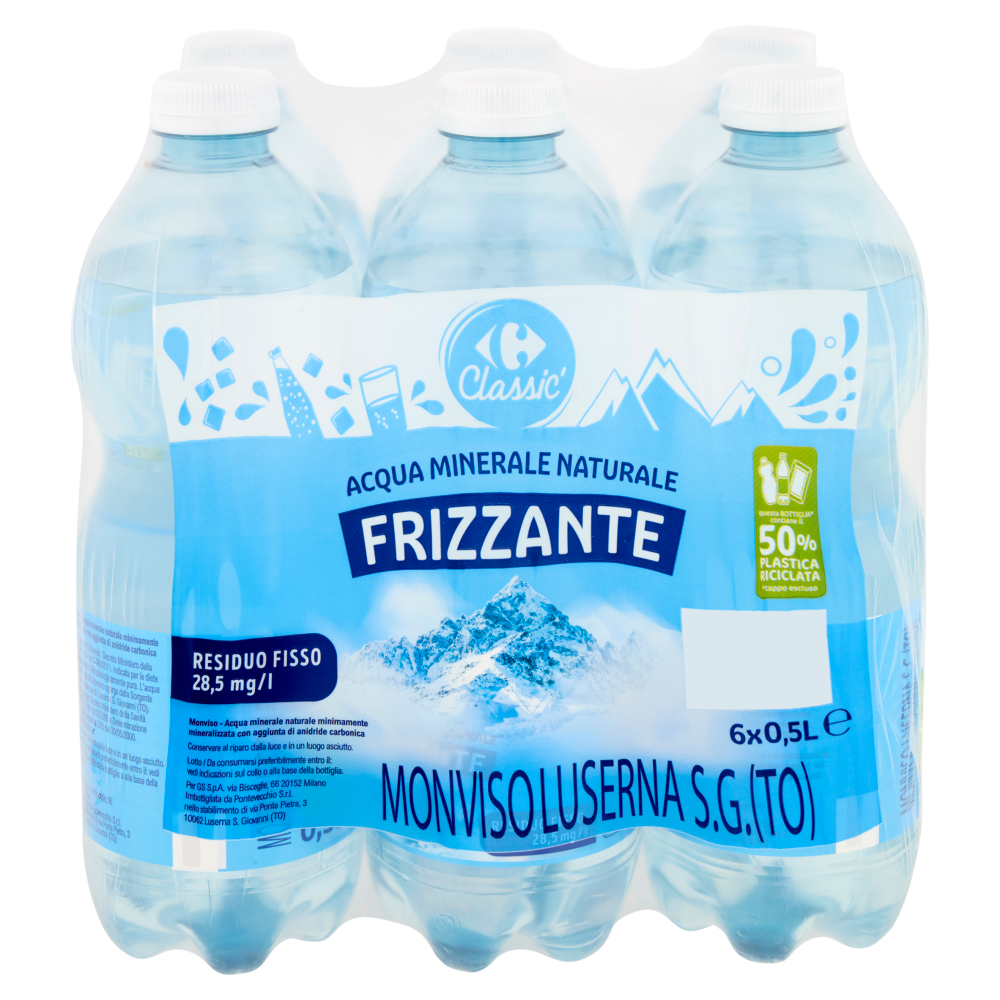 Carrefour Classic Frizzante Acqua Minerale Naturale Monviso 6 x 0,5 L