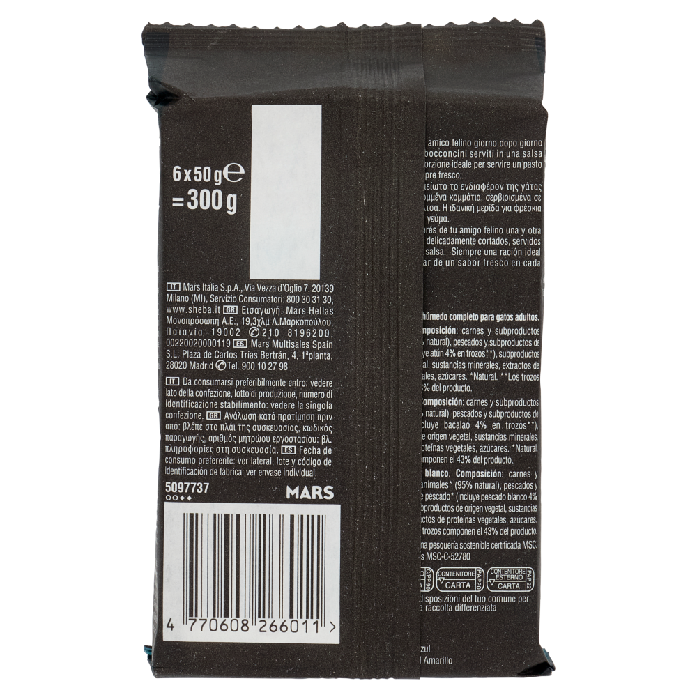 Sheba Délices du Jour Cibo Umido Gatto in Salsa con Tonno, Merluzzo e pesce bianco 6 x 50 g