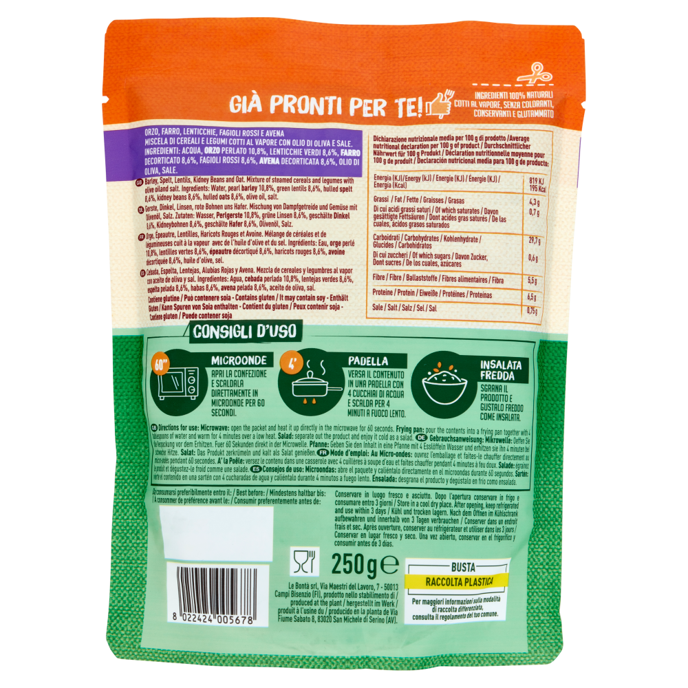 Nuova Terra Già Pronti per Te! Orzo, Farro, Lenticchie, Fagioli Rossi, Avena 250 g