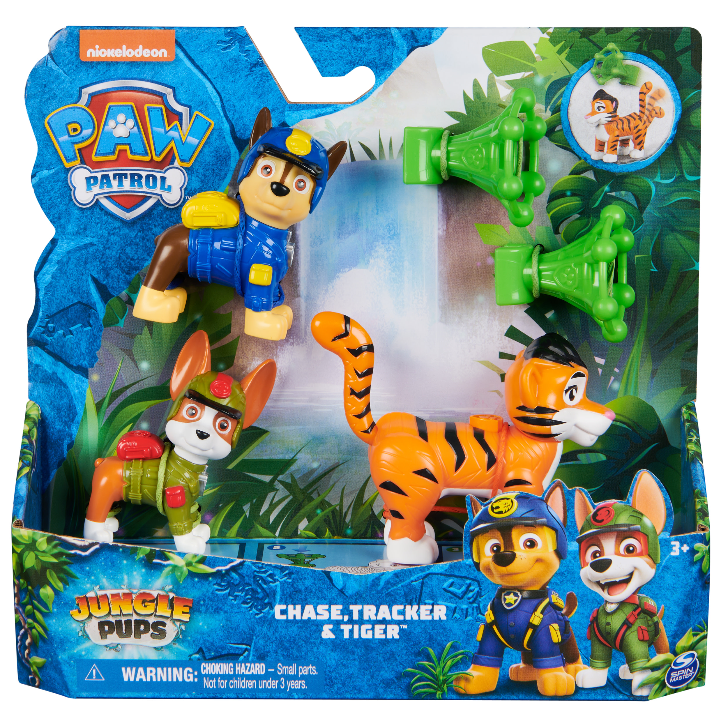 PAW Patrol : Jungle Pups Chase, Tracker & Tiger, action figure con lanciamissili, giocattoli per bambini e bambine da 3 anni in su
