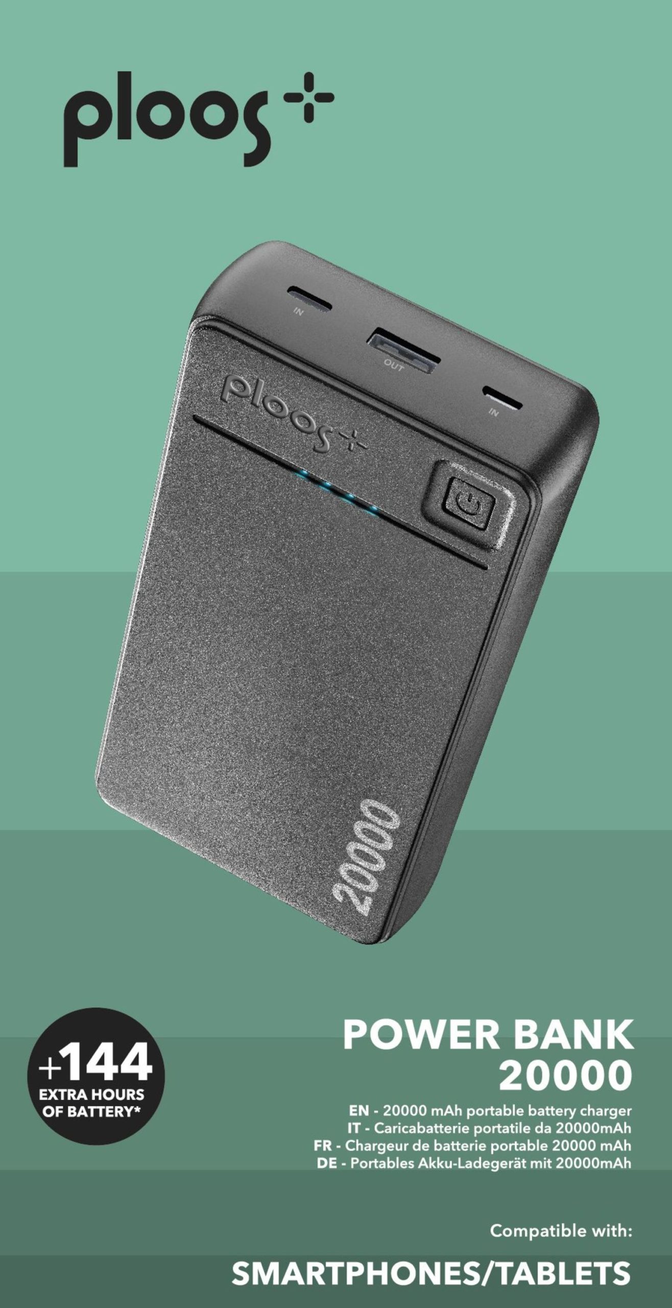 PLOOS POWER BANK 20000 Caricabatterie Portatile 20000mAh