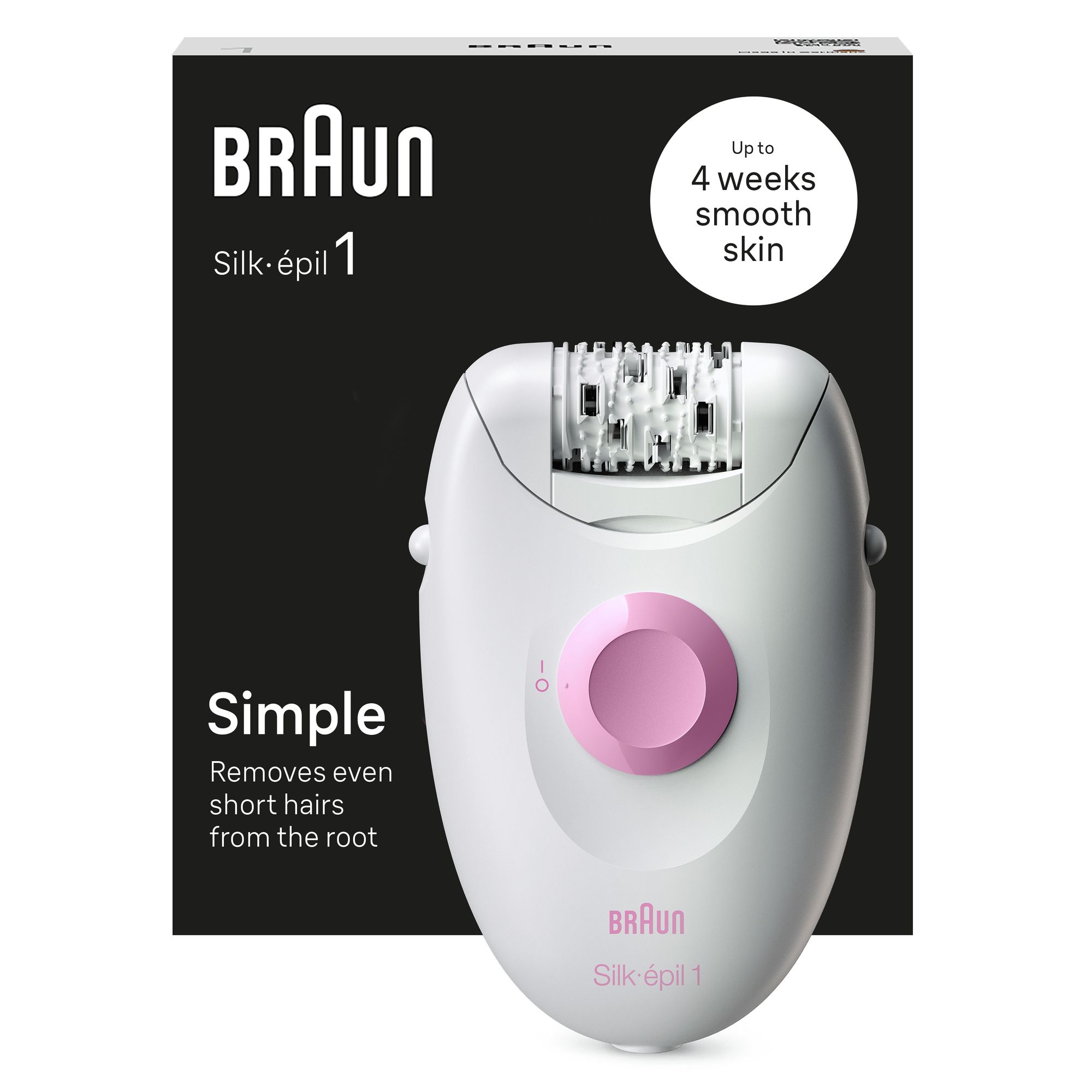 Braun Silk-&eacute;pil 1 1-000, Epilatore Elettrico Donna Con Cavo, Pelle Liscia Per Settimane, Bianco/Rosa